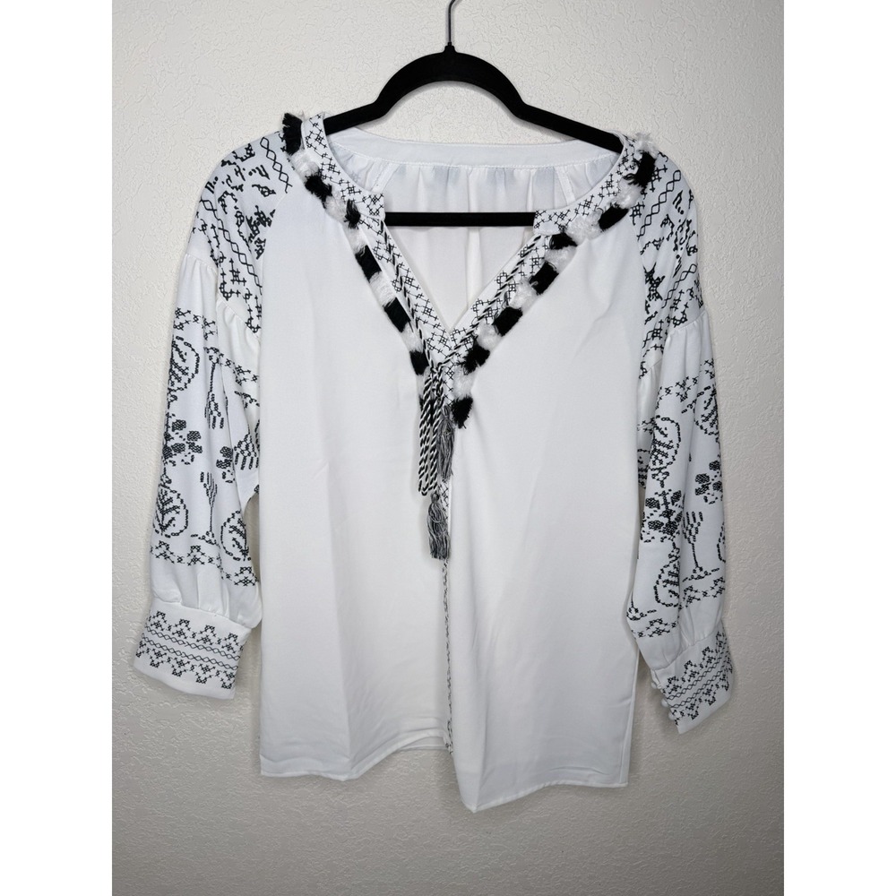 Flowy Tunic Top Womens Size M White Casual Beach Resort‎ Lightweight